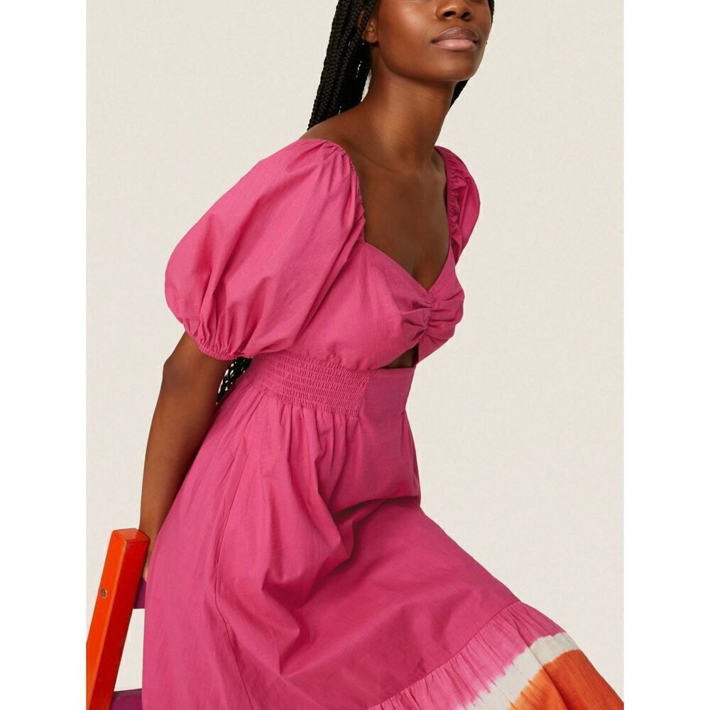 Sachin & Babi Bri Dress Fuchsia Orange Puff Sleeve Midi Size 6 NWT - Picture 3 of 9